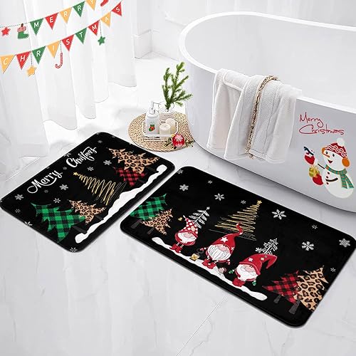 ASPMIZ Juego de 2 alfombras y tapetes de baño de Navidad, juego de 2 alfombras de baño de árbol de Navidad de invierno, lavables, absorbentes,