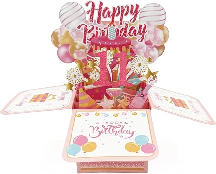 Asmallgf Happy 11th Birthday Gifts Decorations for Girls Boys, Sweet 11 Years Old Bday Popup Card for Daughter Son Niece Nephew, Cheap Gift Ideas for 11 Years Old Friends