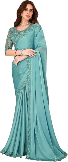 AKHILAM Women's Pure Chiffon Embellished Saree With Unstitched Blouse (SNDLWOD1301_TFH_Parent)