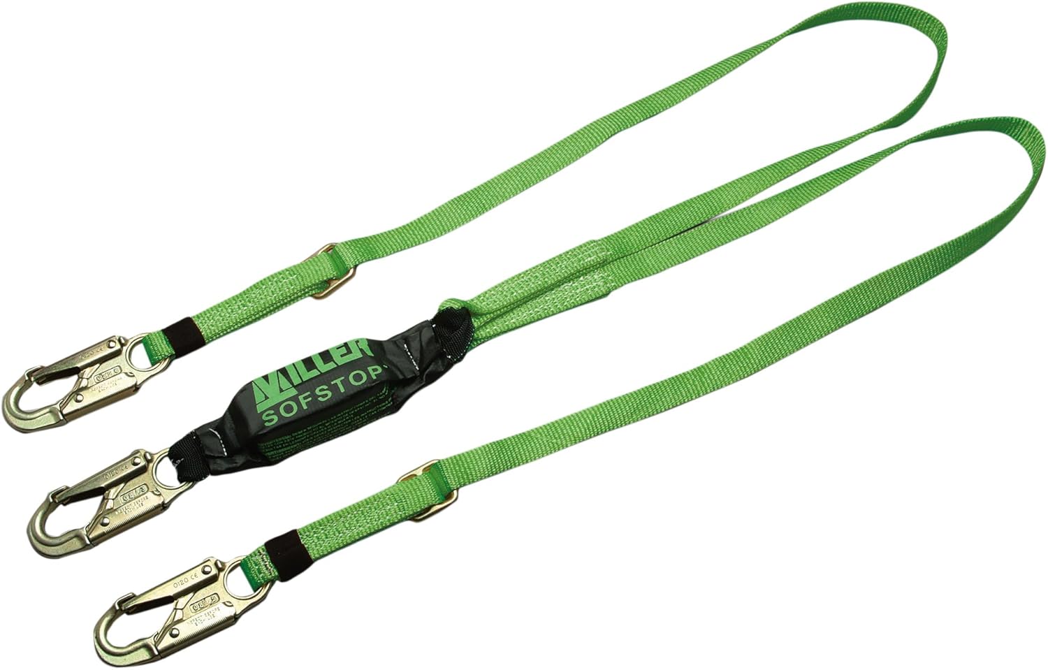 Honeywell Miller by 8878T-Z7/6FTGN Lanyard with SofStop Shock-Absorber, Web Shock-Absorbing adjustable Lanyard with 6' double leg; 3 locking snap hooks