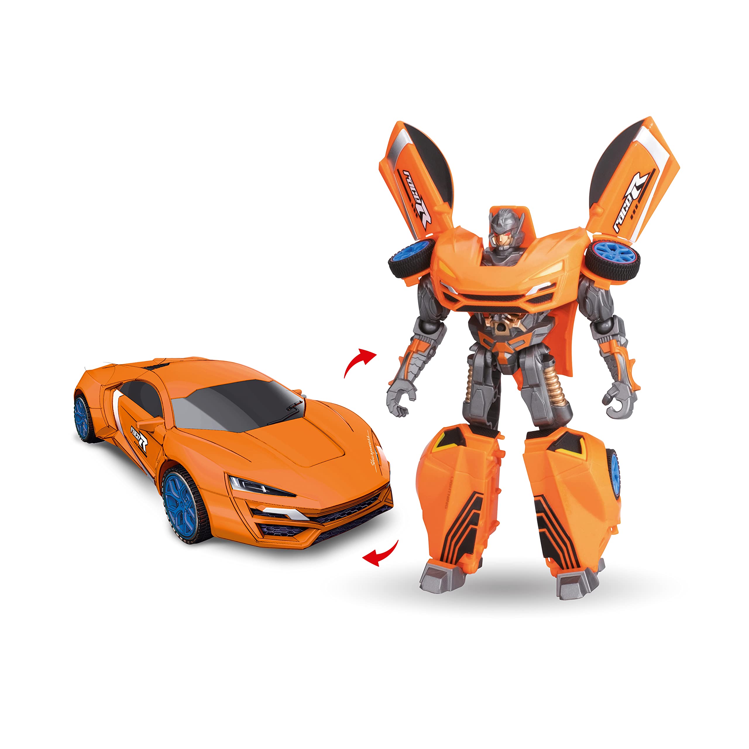 Toi-Toys Roboforces Transformers zabawka 2 w 1 ze światłem i dźwiękiem – robot samochodowy – losowy kolor – 3 bronie – od 3 lat – figurka 24 cm