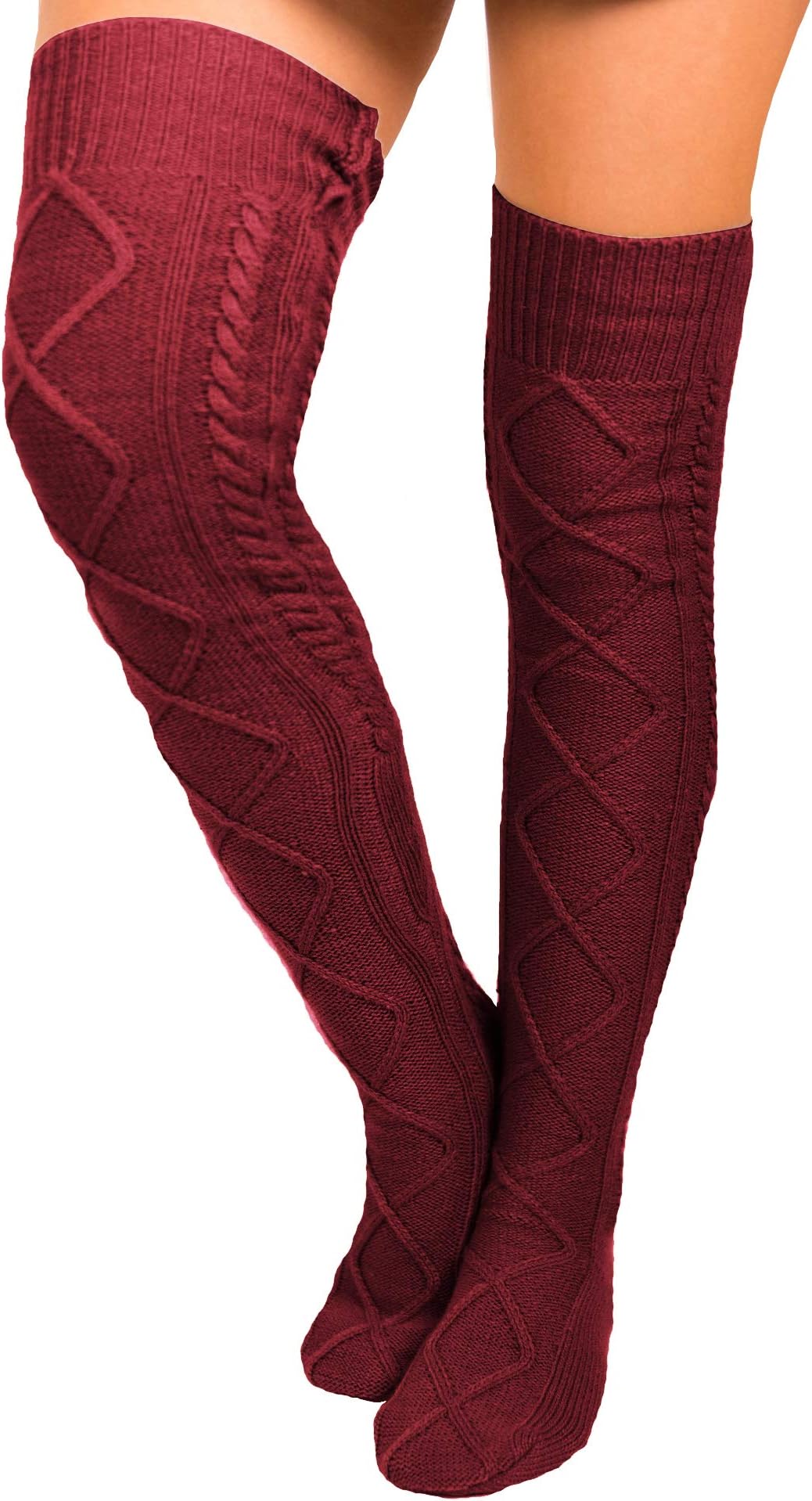 Women's Cable Knit Knee-High Winter Boot Socks Extra Long Thigh Leg Warmers Stocking