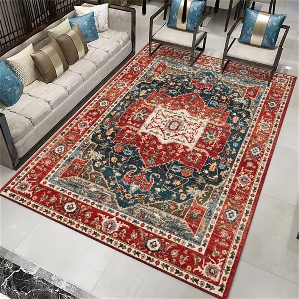 Tapis de sol salon rouge 60x110 cm au style floral vintage pour décoration de chambre de fille