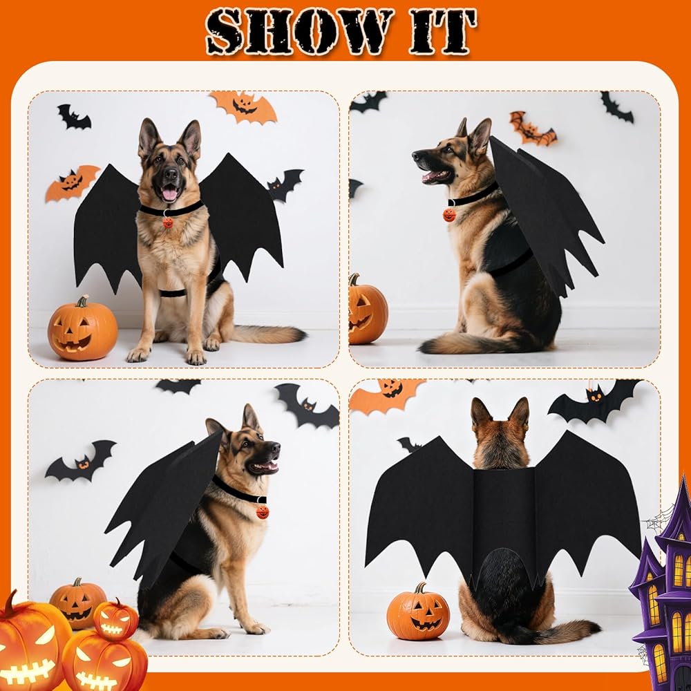 Dog Halloween Costumes for Large Dogs, Dog Bat Wings with Pumpkin Bell Pet Halloween Cosplay Party Dress Up (X-Large) thumbnail 2