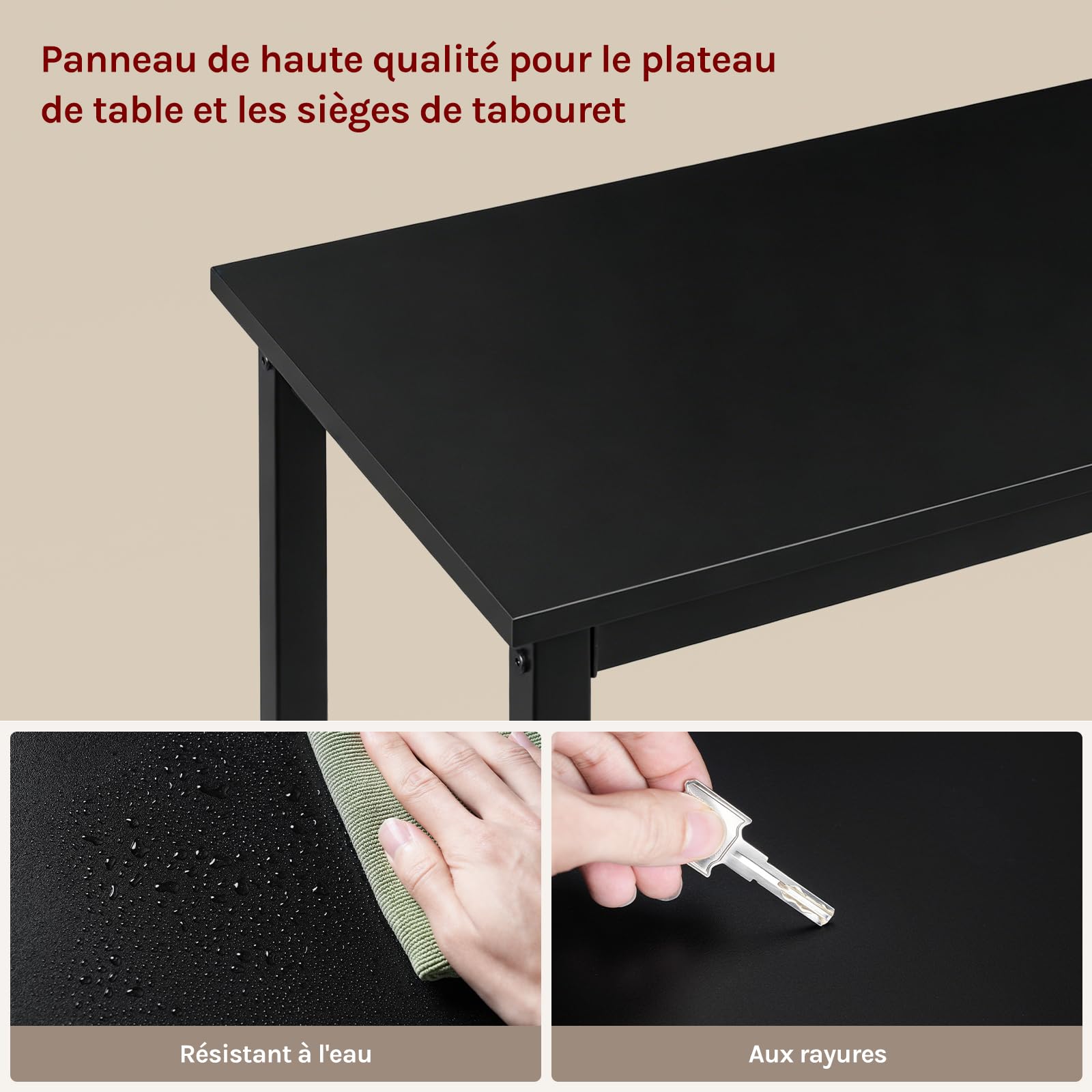 WOLTU Table avec 2 tabourets de Bar, Bar Table à Manger en métal, Mange Debout pour Cuisine, Bar, Bistro, 120x40x100cm, Noir