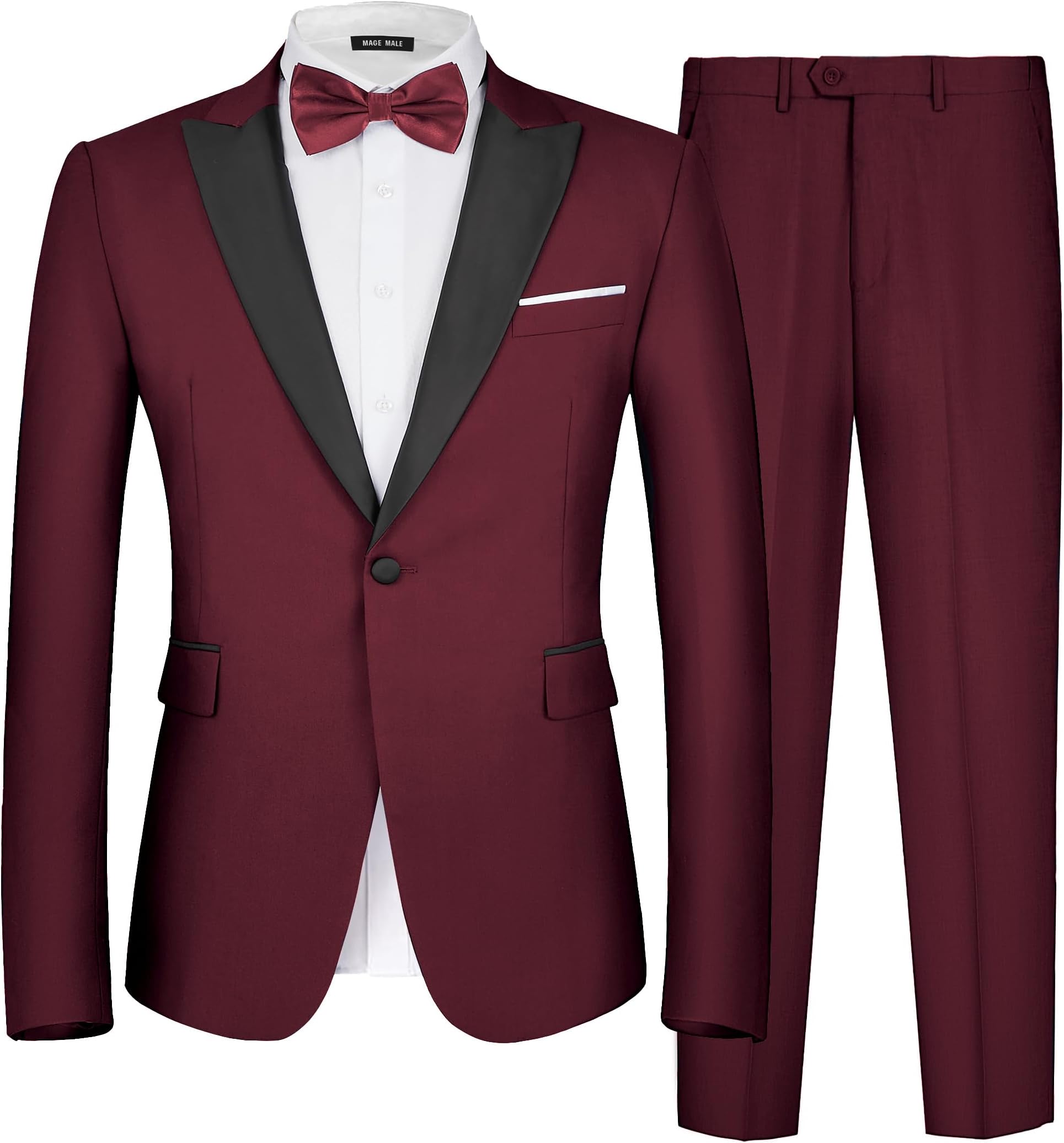 Men's 2 Piece Suit One Button Slim Fit Formal Wedding Prom Tuxedo Suits Blazer Pants with Bow Tie Set