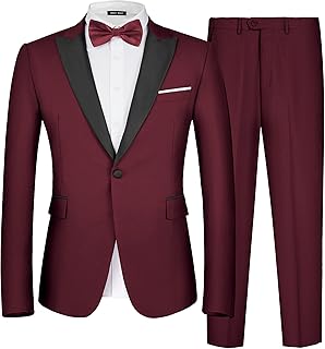 Men's 2 Piece Suit One Button Slim Fit Formal Wedding Prom Tuxedo Suits Blazer Pants with Bow Tie Set