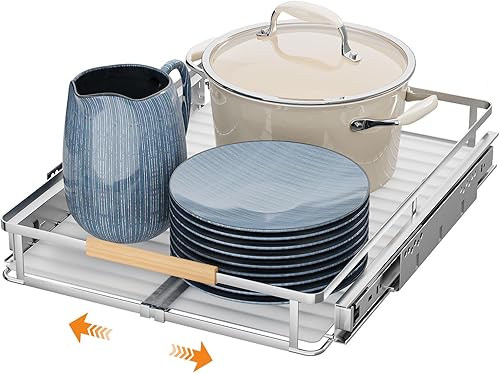 Miniatura 8 de Paquete de 2 organizadores extraíbles expandibles, cajones deslizantes para armarios de cocina, guías de cajones resistentes para el hogar, cocina,