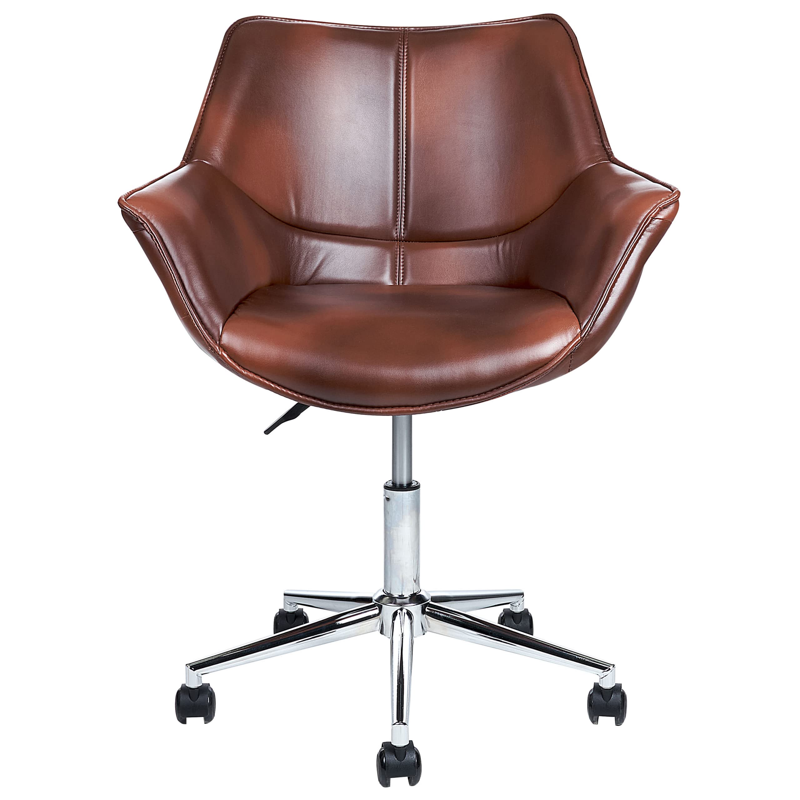 Beliani Élégant Fauteuil de Bureau Pivotant à Hauteur Réglable en Cuir PU Marron Newdale