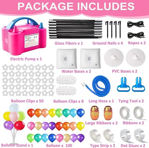 Miniatura 2 de Kit de arco de globos y bomba de globos, soporte de arco de globos ajustable de 9 pies de alto y 10 pies de ancho con base de agua, bomba eléctrica,