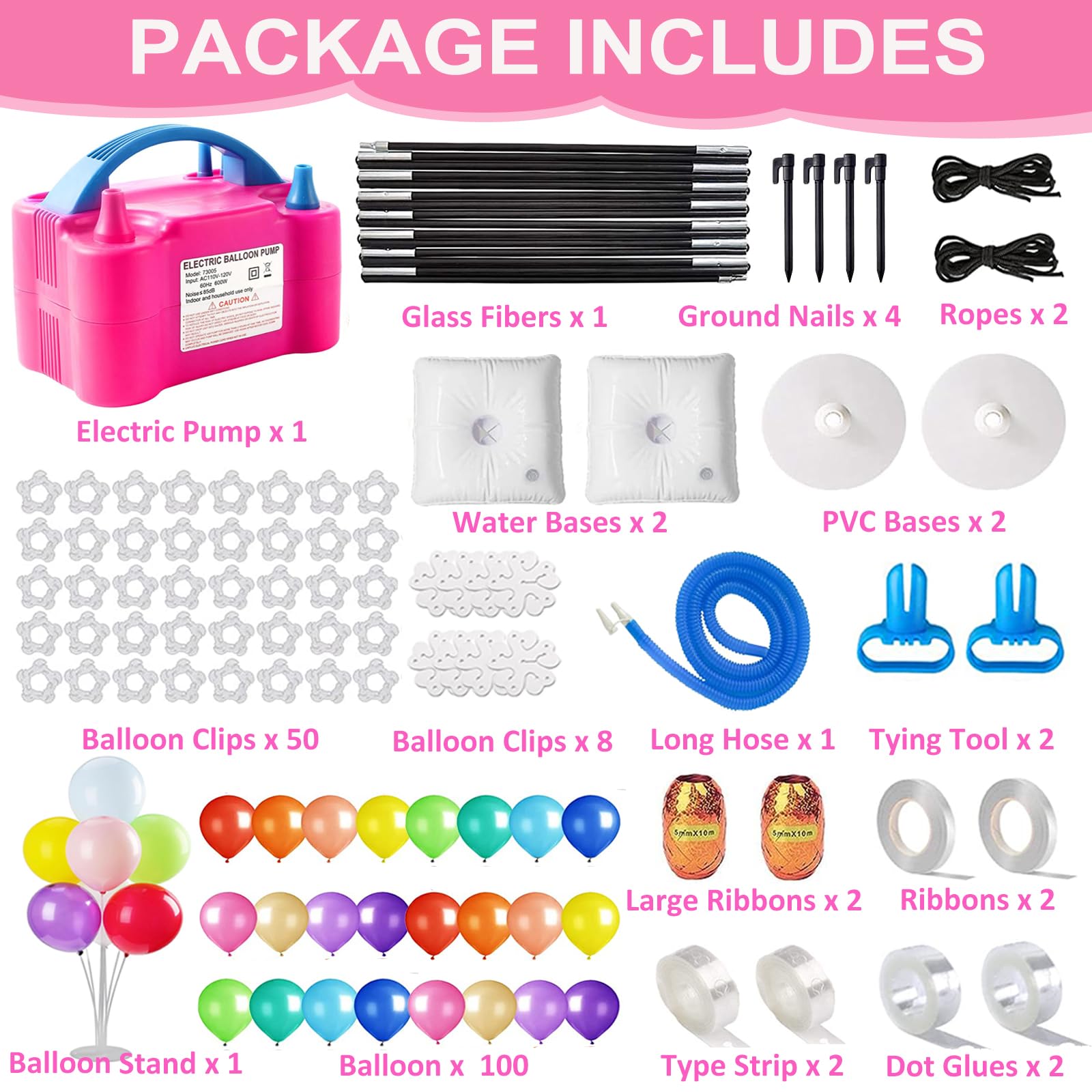 Balloon Arch Kit and Balloon Pump, 9Ft Tall & 10Ft Wide Adjustable Balloon Arch Stand with Water Base, Electric Pump, Balloons and Accessories for Wedding Birthday Party Decoration