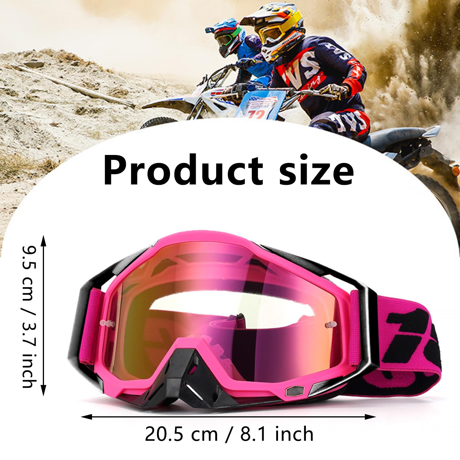 Occhiali da Motocross, Antivento e Antipolvere, Antiappannamento e UV, per Dirt Bike, Sci, Cross, Ciclismo e Gare di Fondo, Rosa 1, Multisport, Unisex