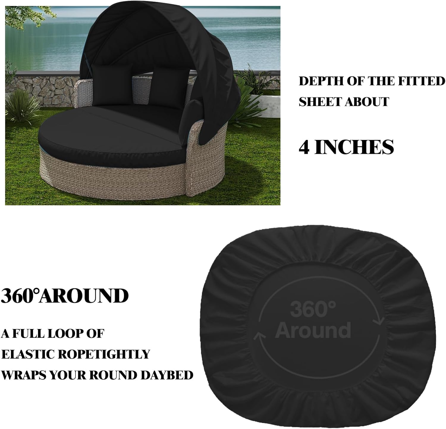 Outdoor Daybed Cushion Cover, 66" Replacement Round Bed Cushion Cover,Outdoor Waterproof and Fade-Resistant Sun Bed Outdoor Cushion Cover - Patio Round Daybed Cushion Cover, Cover ONLY