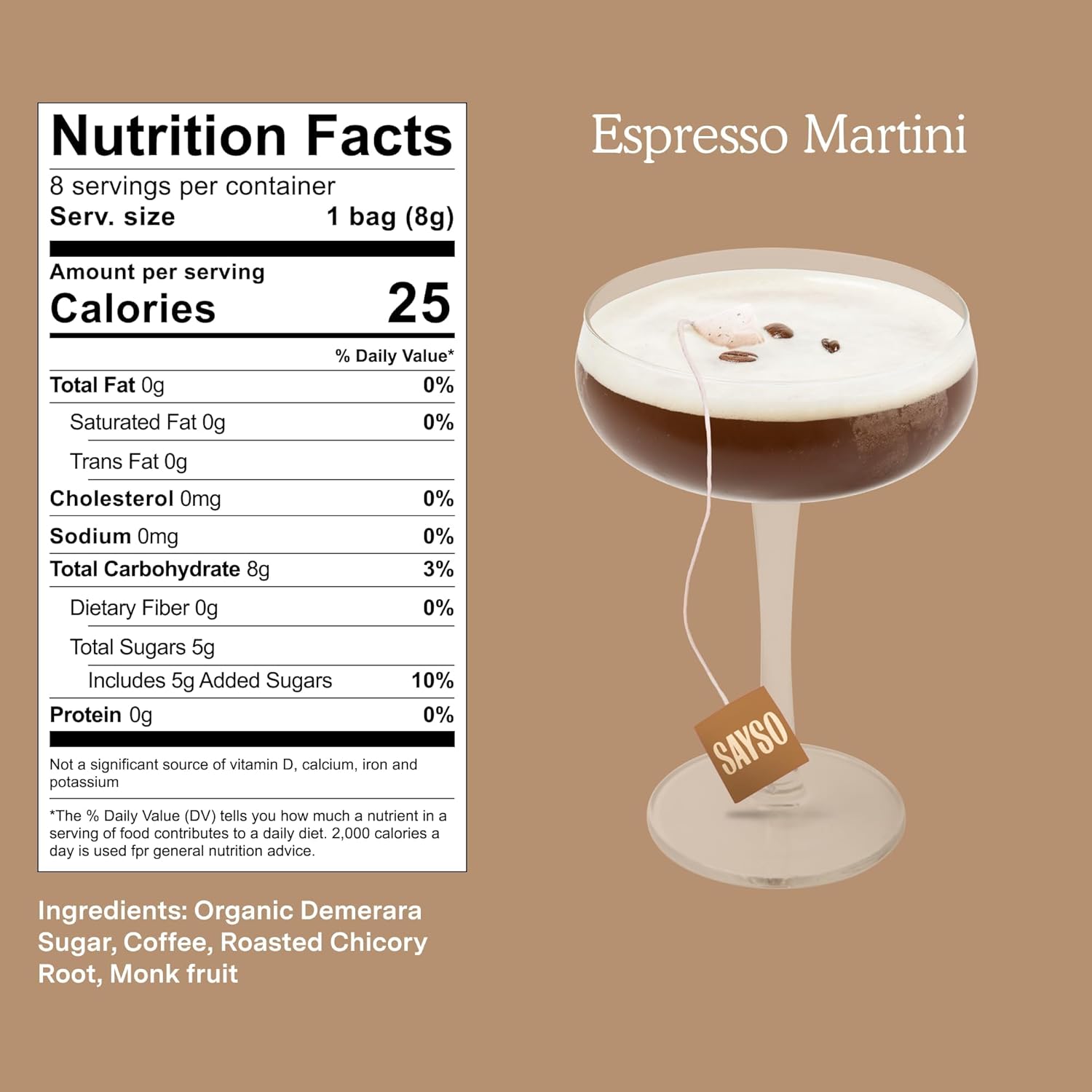 SAYSO Espresso Martini 2-Pack - Instant Cocktail or Mocktail Mixers - No Hot Water - Professionally Crafted - Home Bar - Organic Ingredients, 16 Teabags