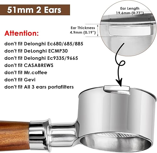 Miniatura 6 de Portafiltro sin fondo de 2.283 in para máquinas E61 Group Head 2 Ears  Flair 58, ECM, Rocket, Sanremo, Synesso, Slayer, máquinas de café VBM, cesta