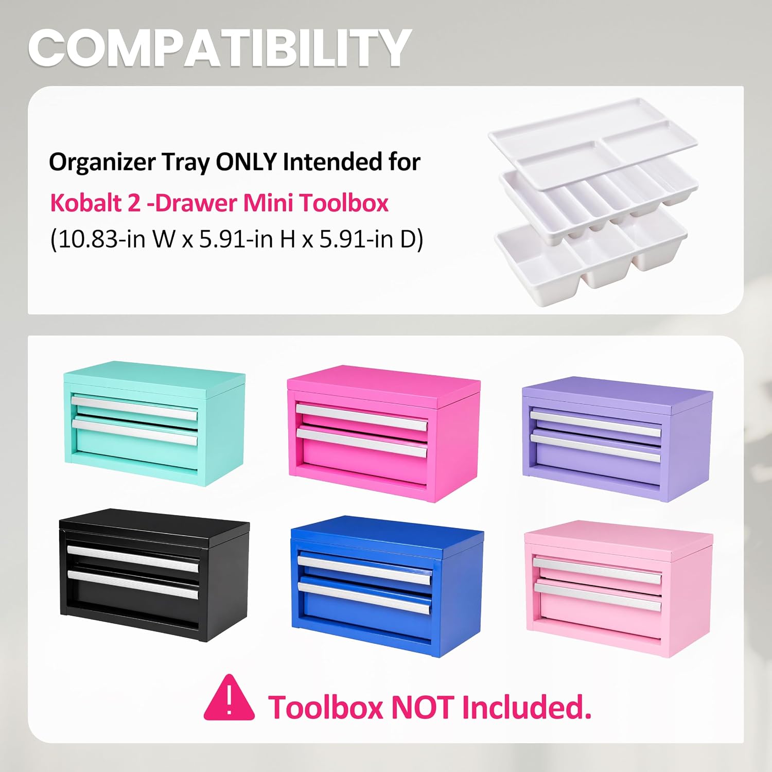 6 PCS Tool Box Organizer Tray for Kobalt 2-Drawer Mini Tool Box with Black Ball Bearing Slide, ABS Plastic Drawer Insert for Tool Box, Toolbox Organization Accessory (Box NOT Included)