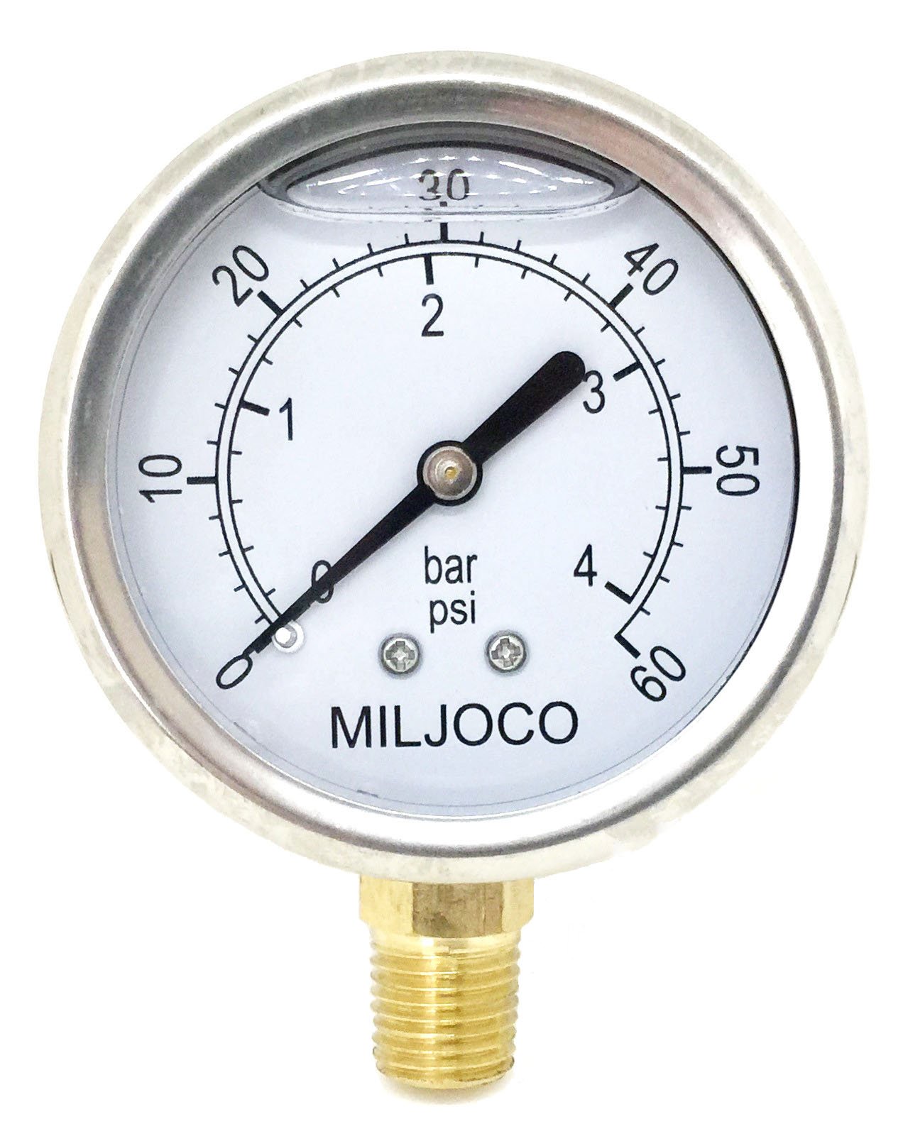 MiljocoPLF2598L04 Liquid Filled Gauge, 0-60 PSI/Bar