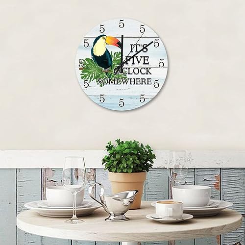 Miniatura 2 de Reloj de pared de 15 pulgadas con texto "It's 5" Somewhere Parrot Clock Silent Non-Ticking Summer Tropical Sea Beach Kitchen Reloj de pared para