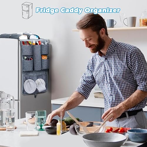 Miniatura 6 de Mini organizador de 65 x 12.5 pulgadas, organizador de almacenamiento sobre refrigerador con 16 bolsillos, sostiene artículos de despensa,