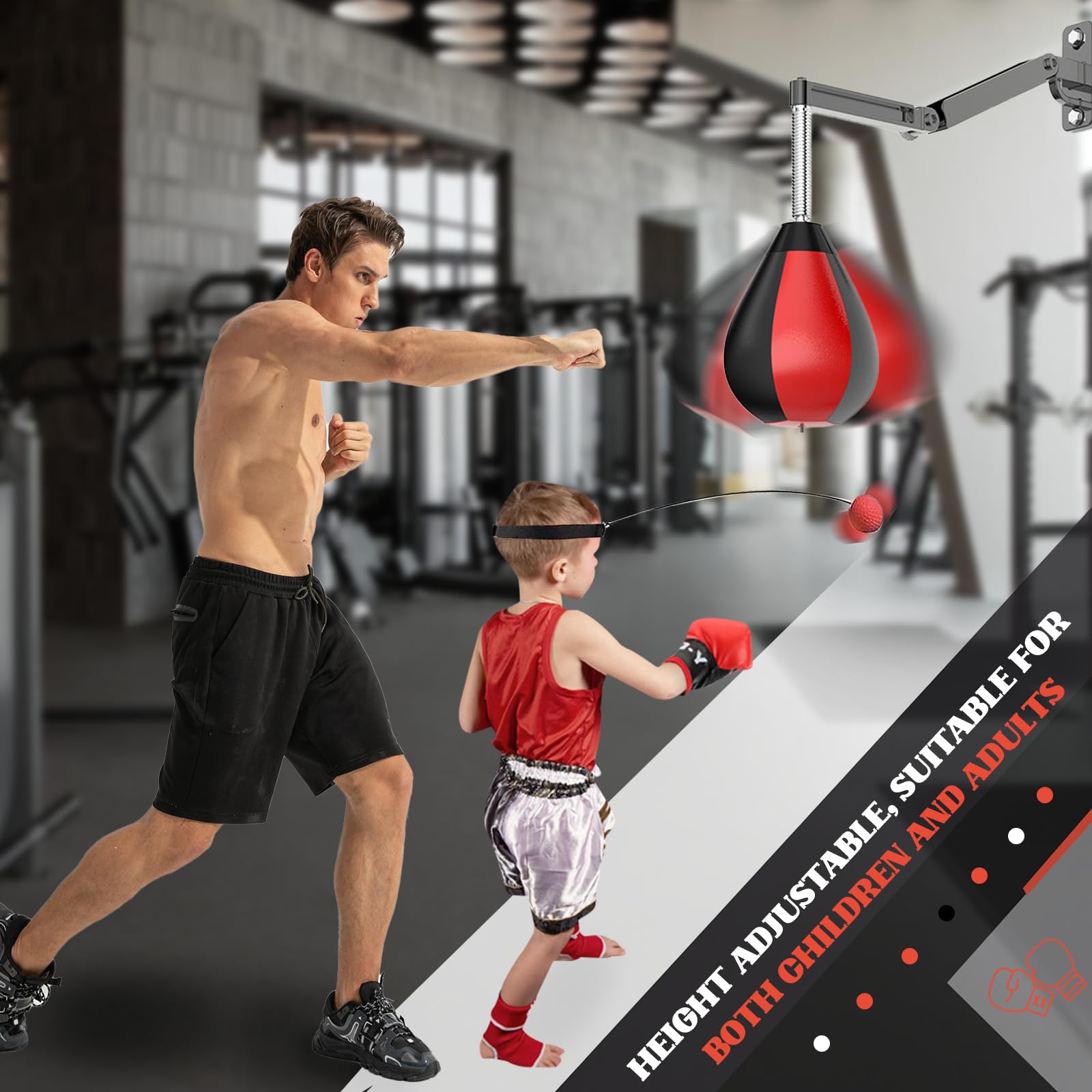 Sac de Frappe Mural Réglable en Hauteur et Pliable, Poire de Vitesse Boxe pour Enfants, Adolescents, Adultes