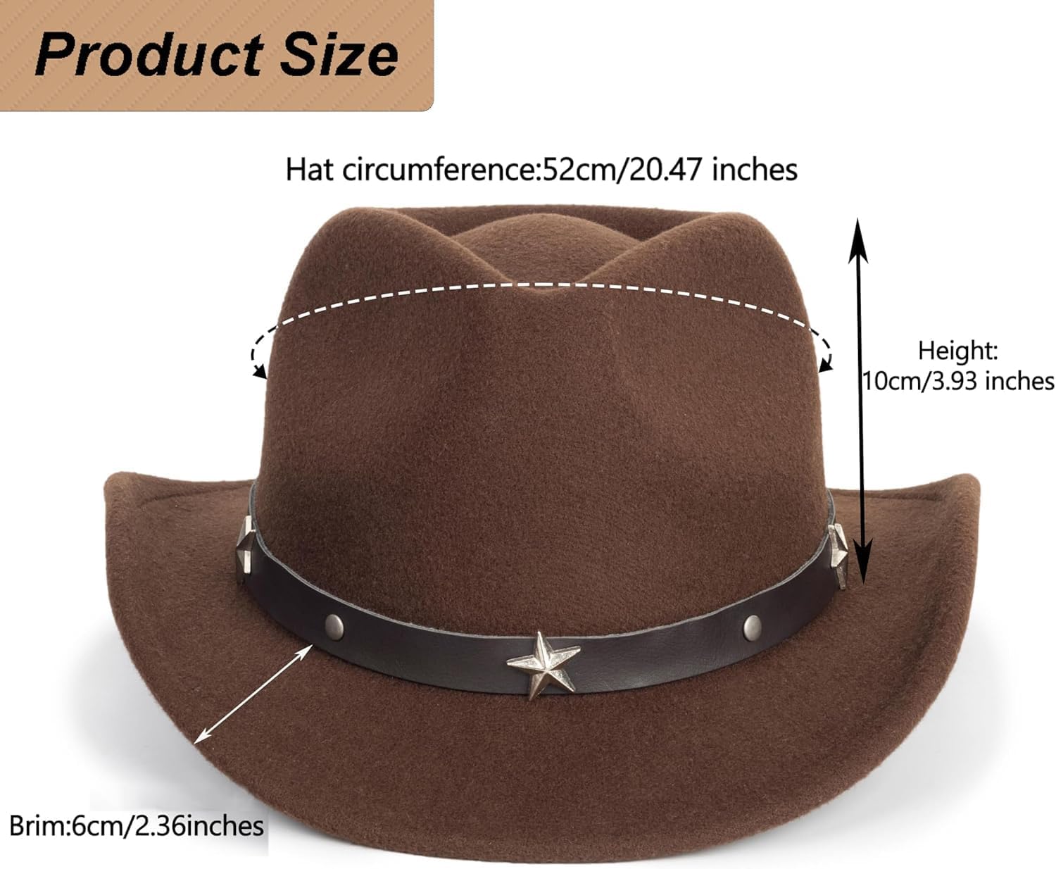 INOGIH Kids Western Cowboy Hat - Vintange BrownWide-Brim Felt Fedora Cowgirl Hat for 3-7 Years Boys Girls