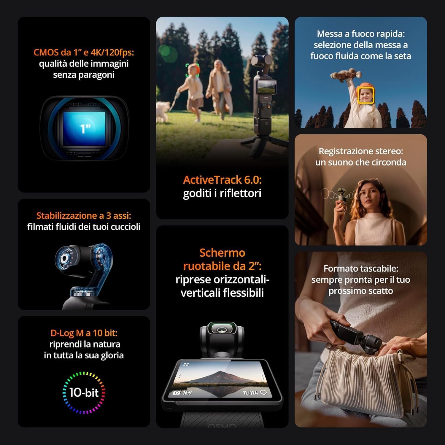DJI Osmo Pocket 3 Creative Combo Bundle, fotocamera vlog 4K con CMOS da 1 pollice e video 4K/120 fps, stabilizzazione a 3 assi, fotocamera digitale (Spina di ricarica)