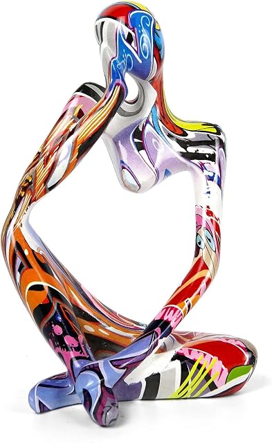 Modern Thinker Sculpture Decoration, Colourful Large Thinker Figure Ornaments, Creative Colourful Graffiti, Abstract Resin, Statue, Minimalist Art, for Living Room, Bedroom, Office, Desktop(Style 1)