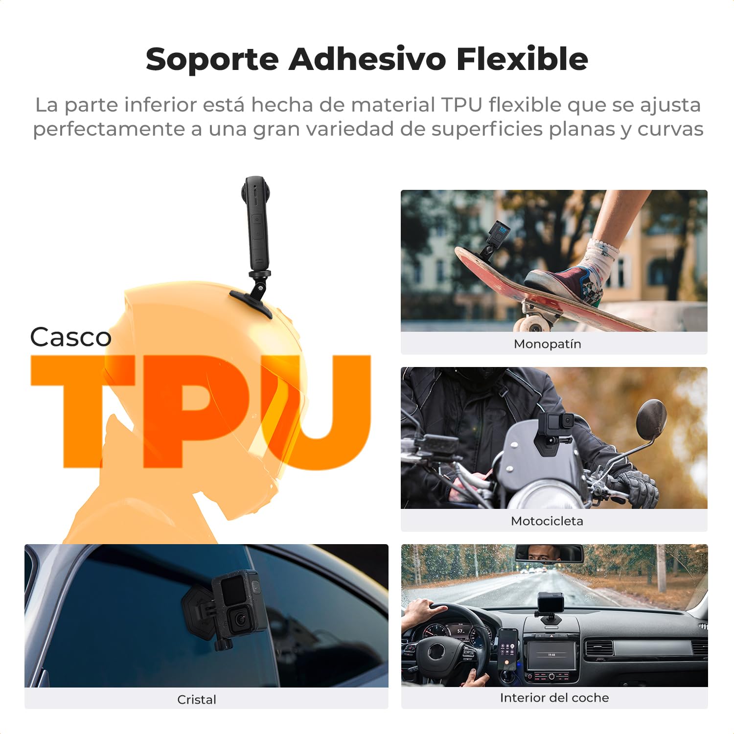 K&F CONCEPT Pack de 2 Soporte Adhesivo Flexible para Casco, Compatible con Insta360 X5/X4/X3, GoPro Hero 13/12/11/10/9, dji Osmo 360, Action 3/4/5 Pro – Accesorios para Cámara de Acción