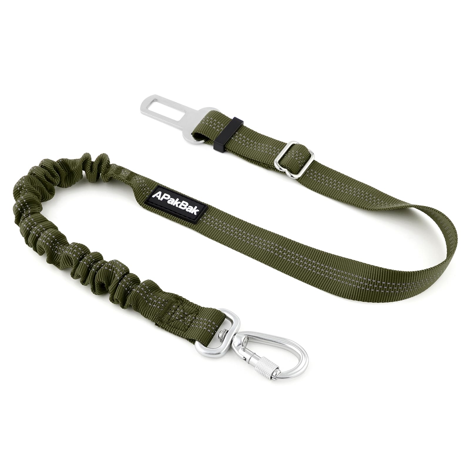 APakBak Dog Seat Belt for Car, Adjustable Dog Car Harness Seatbelt for Small Medium Large Dogs, Heavy Duty Travel Safety Restraint with Locking Aluminum Hook & Reflective Nylon Strap, Ranger Green
