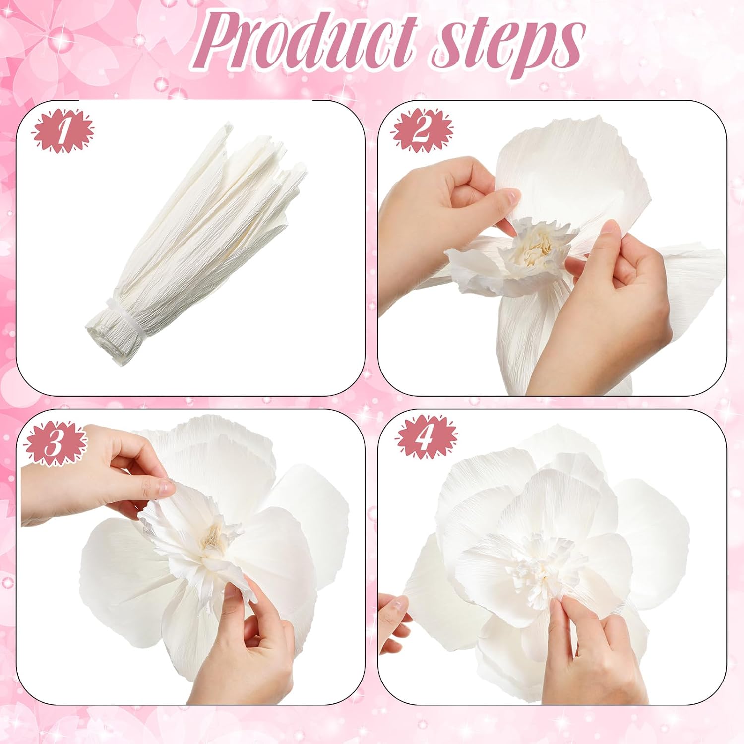 TaoBary 18 Pieces Mexican Paper Flowers Fiesta Crepe Paper Flowers Carnival Tissue Flowers Mexican Party Decorations for Wedding Birthday Cinco De Mayo Party 12,10,8 Inch(White Color)