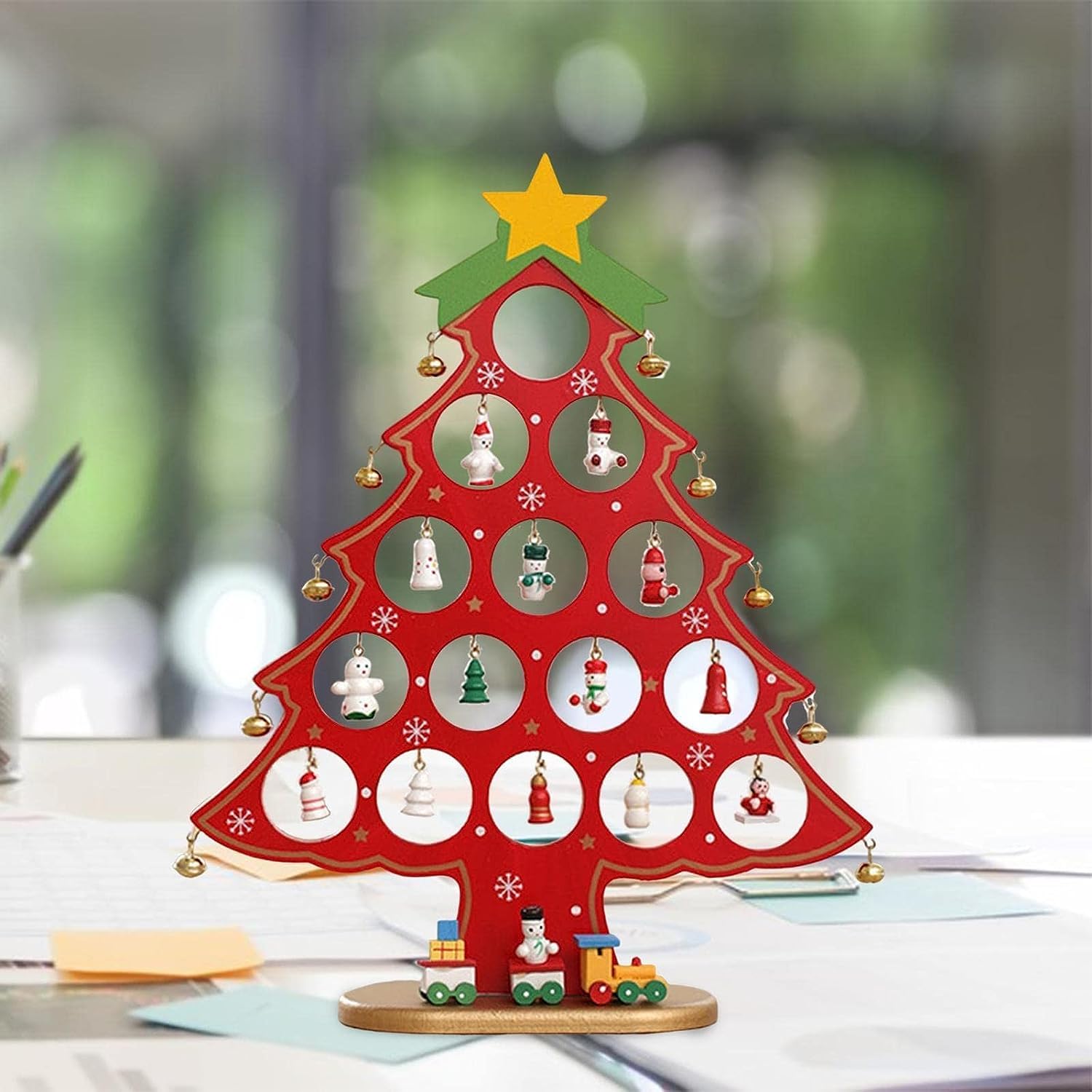 クリスマスツリー卓上 | かわいいミニチュア木製オーナメント付き Amazon.co.jp: クリスマスツリー卓上 | かわいいミニチュア木製