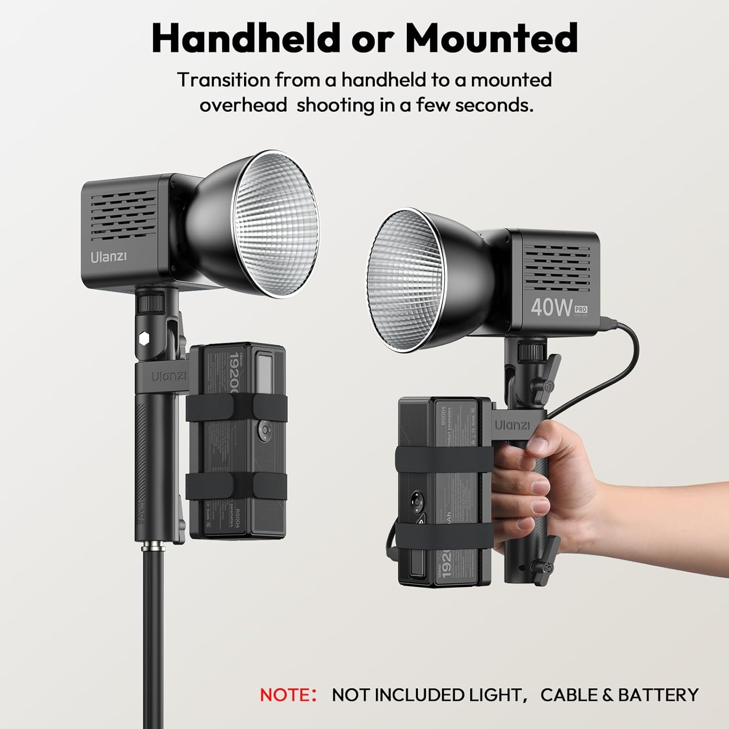 ULANZI AL06 Handle Grip for Video Light and Power Bank, Universal Handle Power Bank Clamp Holder Mount with 1/4" Screw, 360° Rotation Handheld Light Tripod for DSLR Camera Camcorder Photography