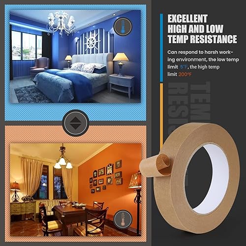 Miniatura 4 de Lichamp Paquete de 4 cintas de pintor marrón de 1 pulgada, cinta adhesiva marrón de 1 pulgada x 55 yardas x 4 rollos (220 yardas en total)