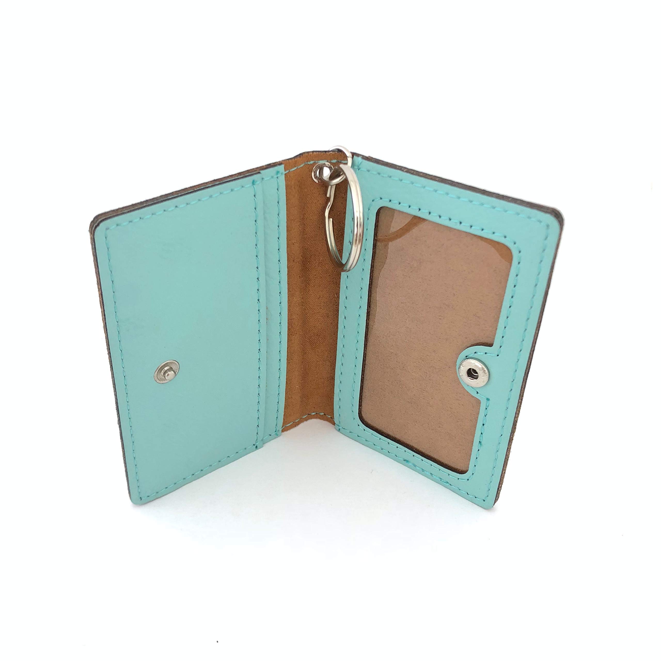 Monogram Keychain Wallet ID Holder Faux Leather Personalized (Teal)