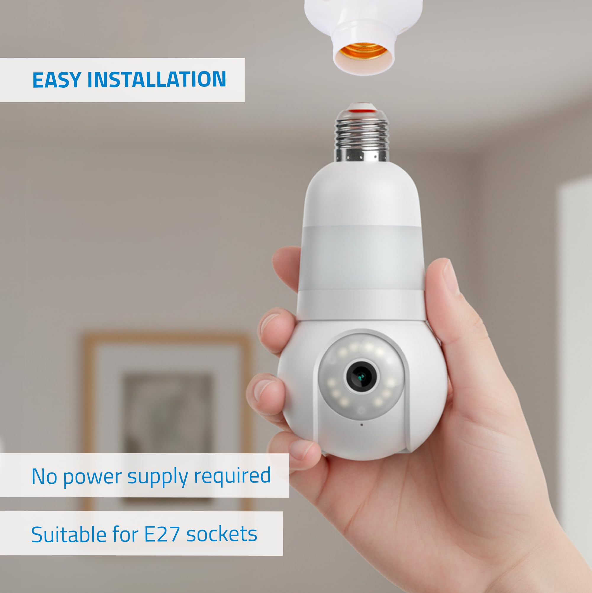 NIVIAN Cámara de vigilancia WiFi Tipo Bombilla E27 2K- Movimiento 360º con Audio, luz, Reconocimiento y Seguimiento de Humanos-Visión Nocturna, Compatible con Alexa, Google Home, Tuya App