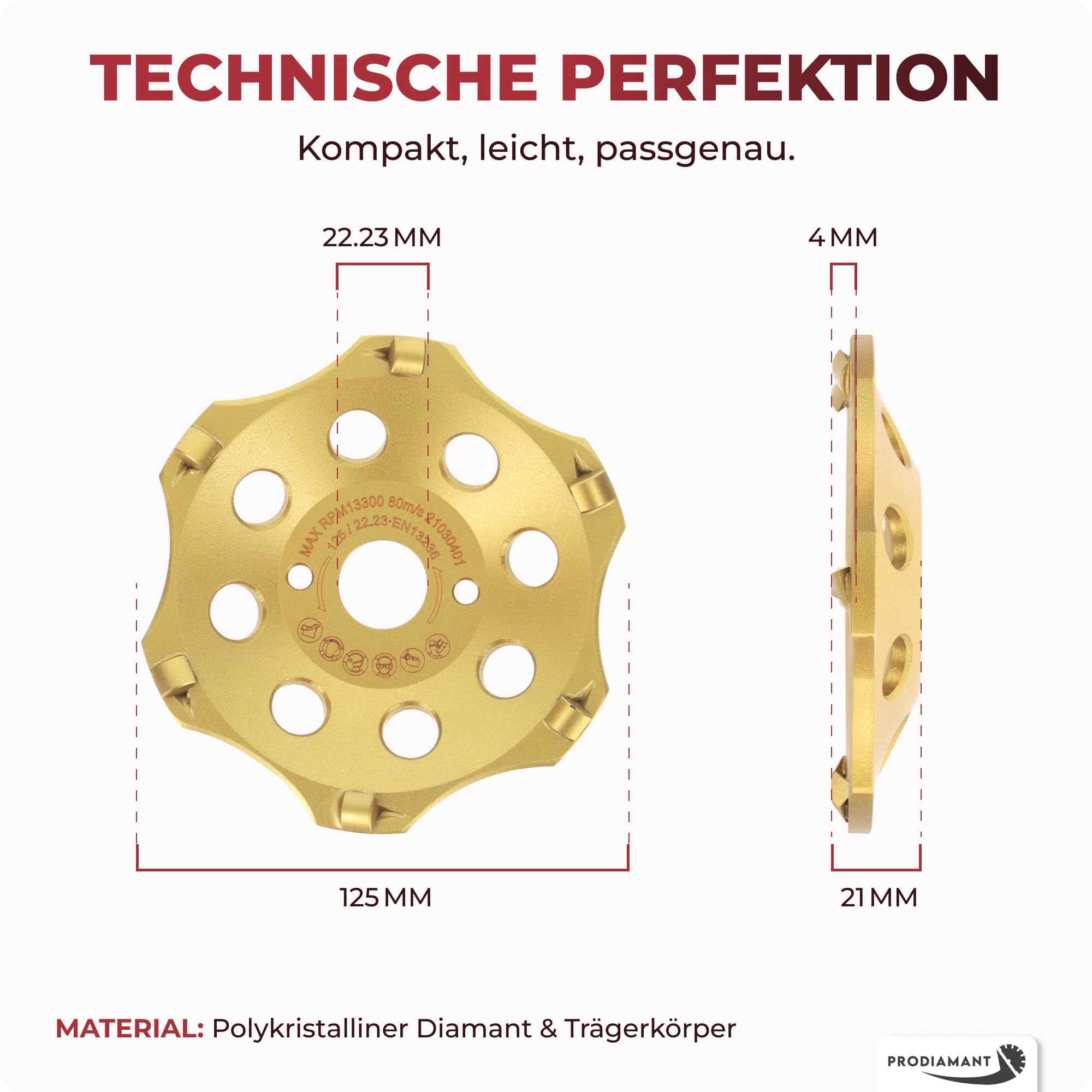 PRODIAMANT PKD Diamantschleiftopf 125mm Winkelschleifer 6 Segmente Beton Estrich