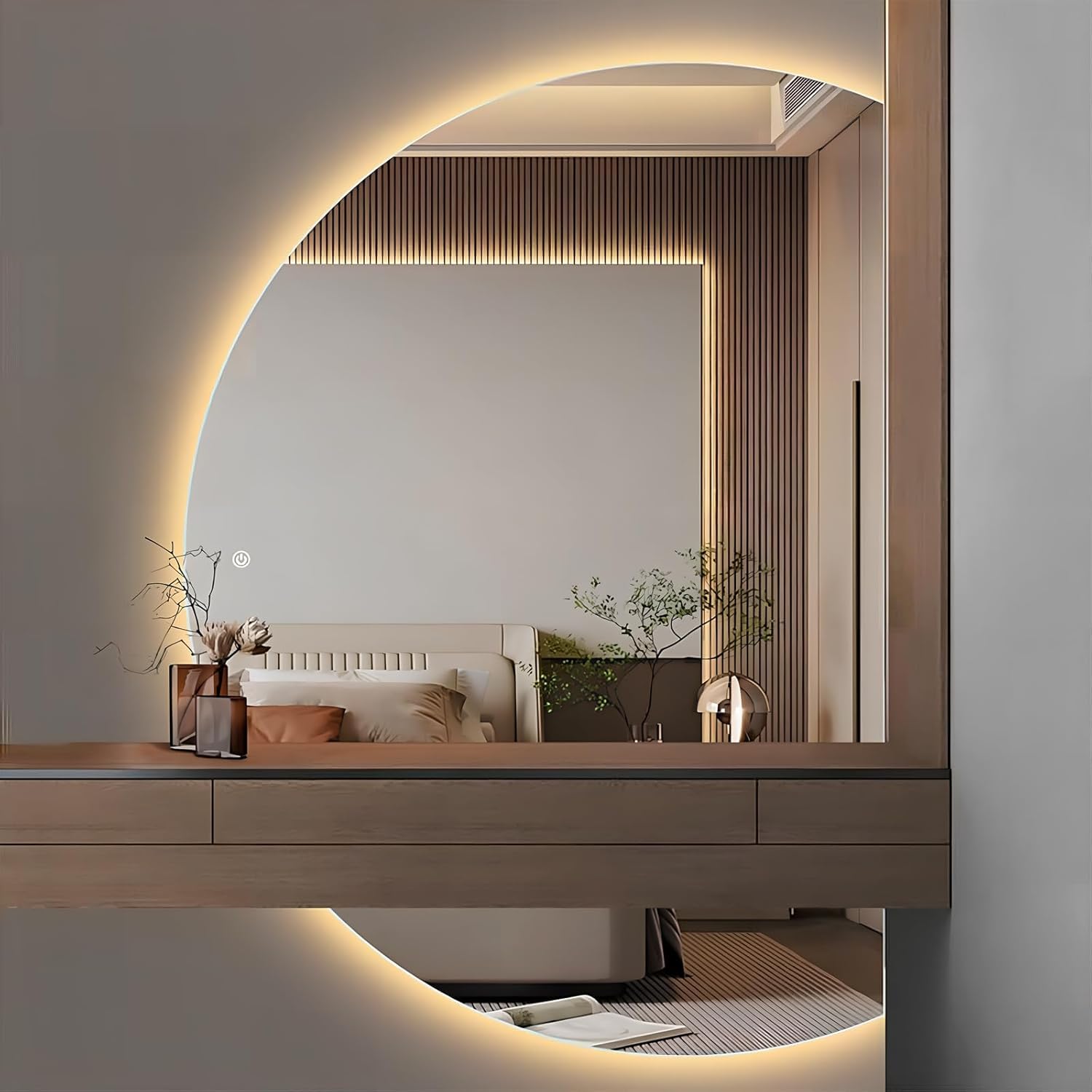 Specchio da bagno a LED, 70 x 100 cm, anti-appannamento, da parete, con illuminazione retrò e interruttore touch dimmerabile, elegante decorazione per la casa
