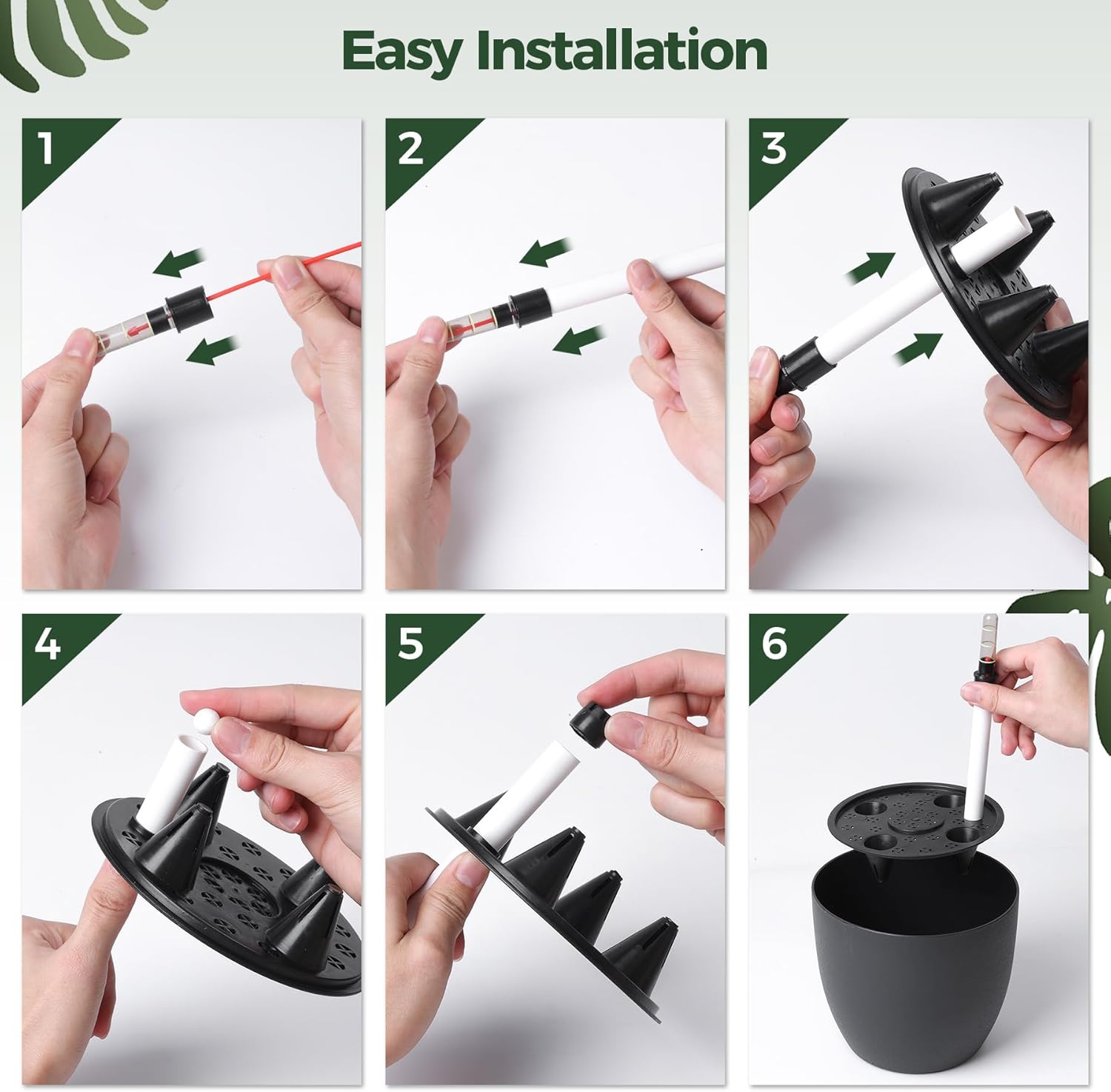 T4U 6 Inch Plastic Self Watering Planter with Water Level Indicator Black Set of 4, Modern Decorative Planter Pot for All House Plants, Flowers, Herbs, African Violets, Succulents