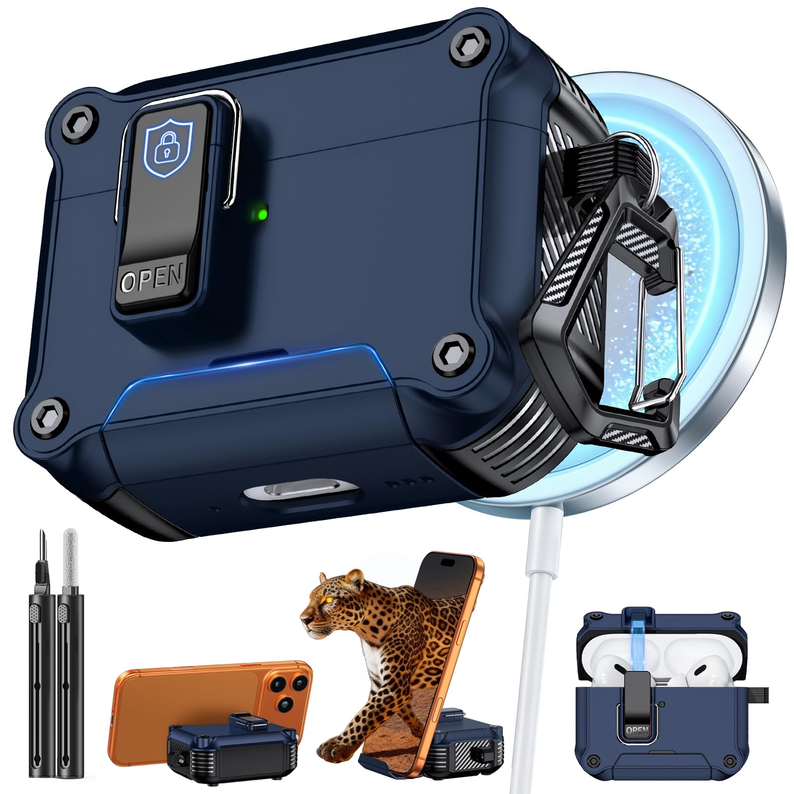 Inesore for AirPods AirPods Pro 1st/2nd Case with Secure Lock (Dark Blue)