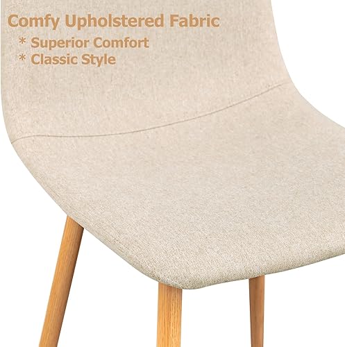 Miniatura 6 de FurnitureR Juego de 4 sillas de comedor, asiento de comedor tapizado de tela sin brazos, silla lateral con respaldo medio con patas de metal para