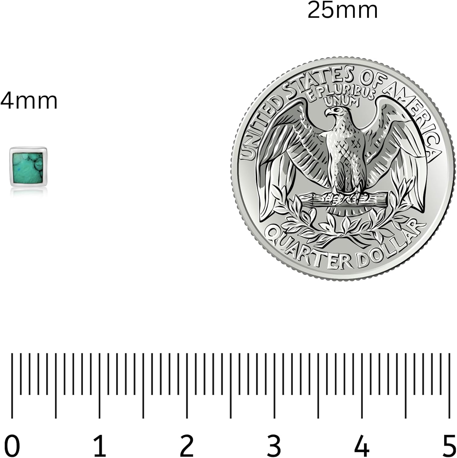 Handmade Turquoise Gemstone Square 4mm Stud Earrings, 925 Sterling Silver Studs for Women, Cartilage Earring, Tarnish & Water Resistant, By Miya Jewelry Creations - Image 5