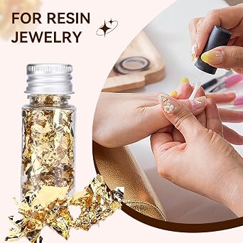 2 Bottles Gold Leaf, 10g Gold Flakes for Nails Decorating for Epoxy Resin, Greeting Cards, Paintings, Candle Making Foil Flakes