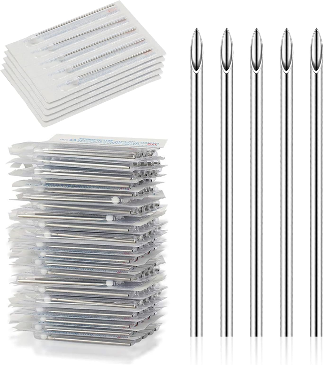 YONGDA 16G 50pcs Hollow Piercing Needles - 316L Stainless Steel Jewelry Needles, Thin Sharp Tips for Nostril & Eyebrow Piercing Jewelry