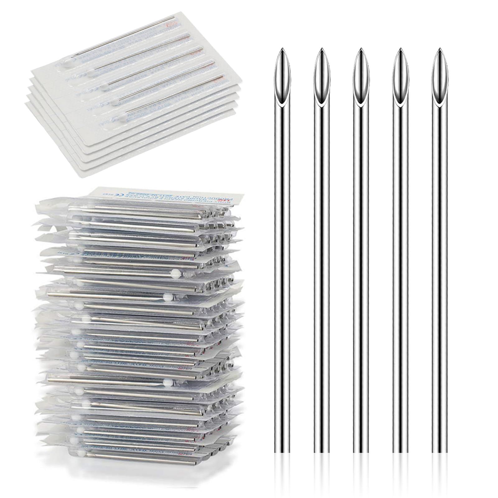 YONGDA 16G 50pcs Hollow Piercing Needles - 316L Stainless Steel Jewelry Needles, Thin Sharp Tips for Nostril & Eyebrow Piercing Jewelry