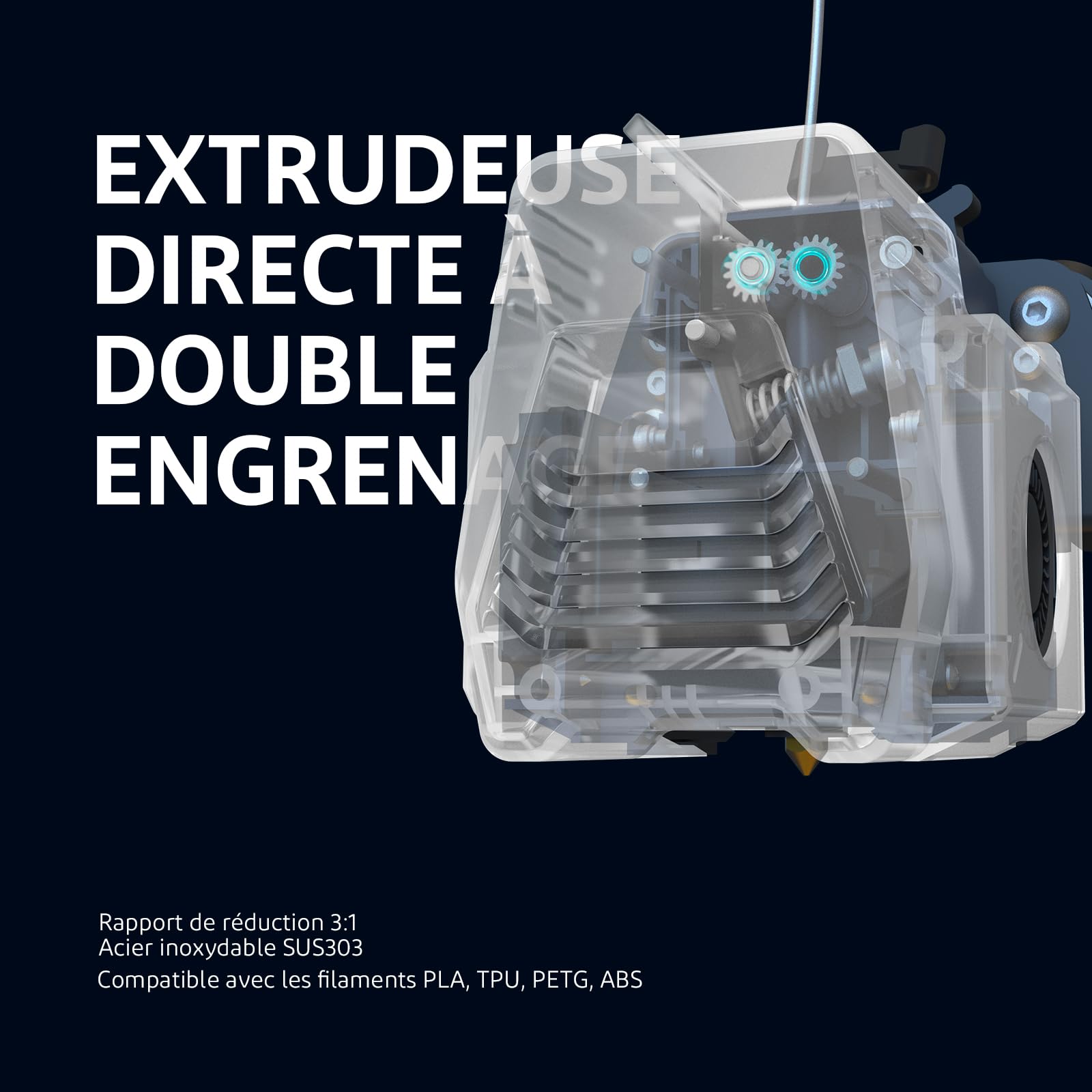 ELEGOO Neptune 3 Pro Imprimante 3D FDM avec Nivellement Automatique du Lit, Extrudeuse Directe à Double Engrenage, Double Entraînement par Vis-mère, Écran Capacitif Amovible, 225x225x280 mm³