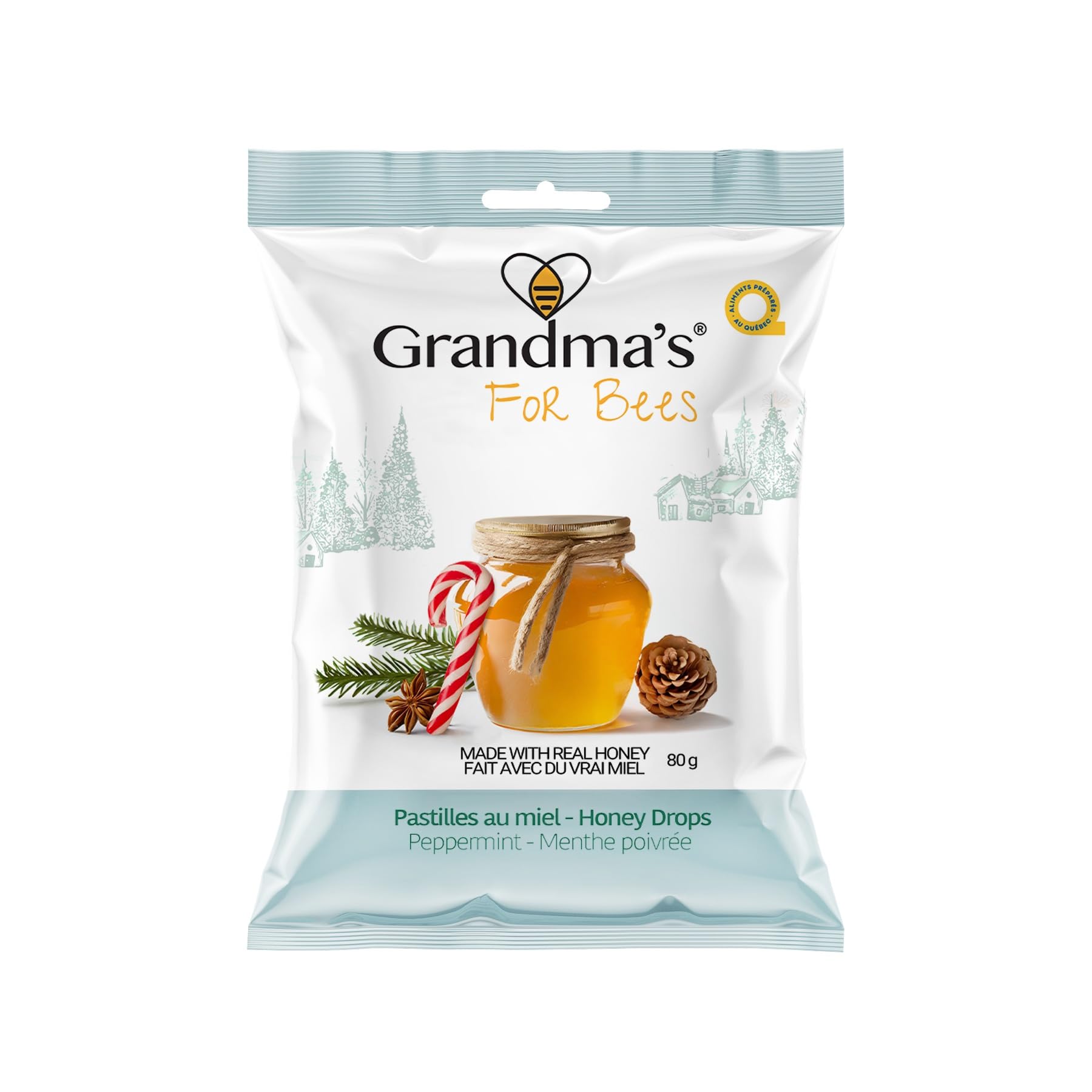 Grandma's For BeesHoney and Peppermint Christmas Edition | 80g - Pack of 4 | Festive Old-Fashioned Honey Drops – A Sweet Holiday Gift.