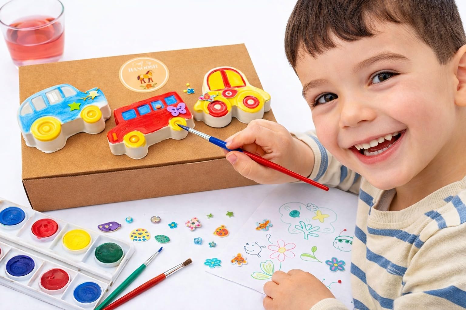 EXPESIA Craft by Hanoosh DIY Kids Painting Kit with 6 Acrylic Colours and Brush, Creative Learning Activity, Gift for Children 2+ Years (Vehicles) 3