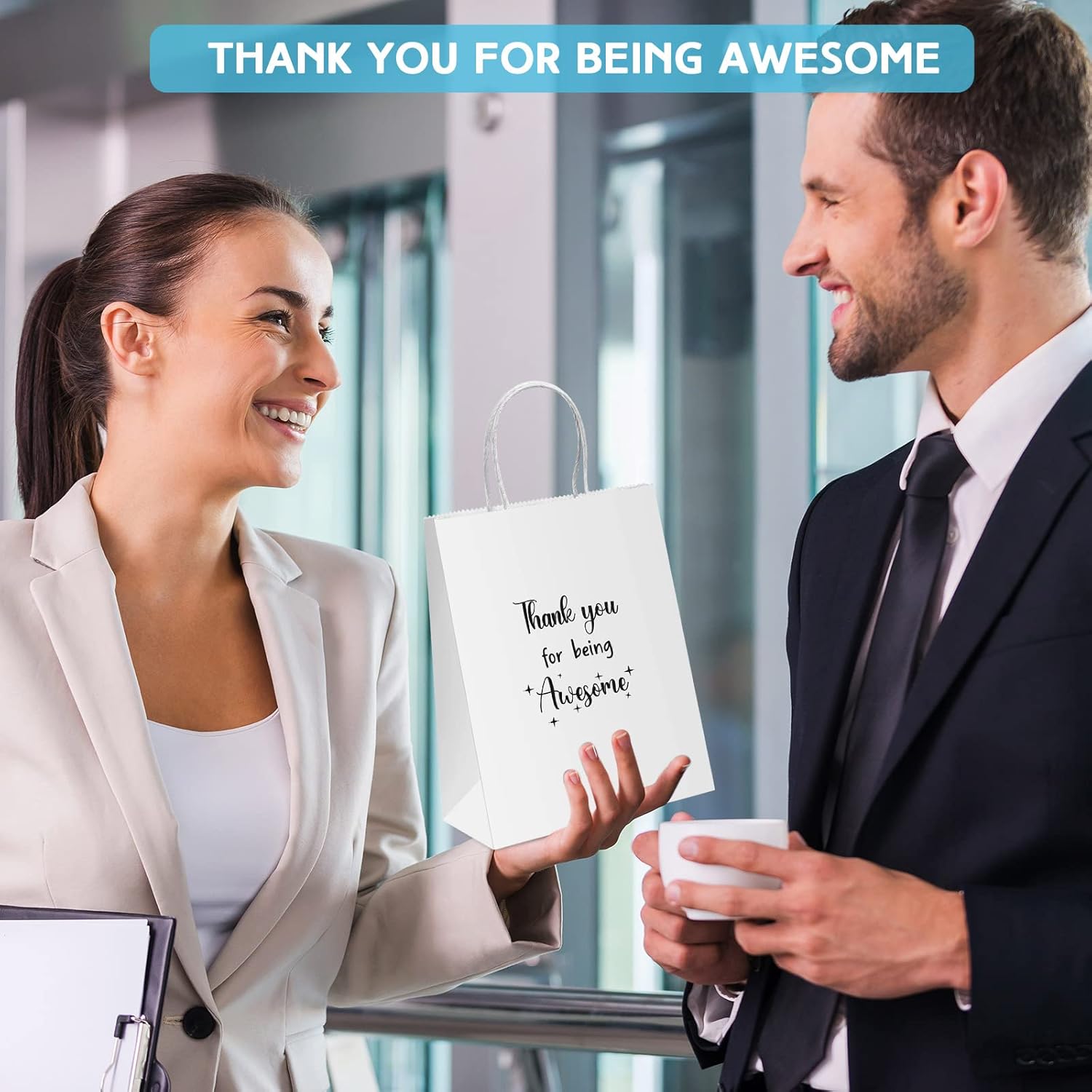 Ctosree 20 Pcs Thank You Gift Paper Bags for Employee Coworker Colleague Thank You for Being Awesome Bags with Handles for Colleague Employee(8.3 x 4.3 x 10.6 Inch,White) - Image 7