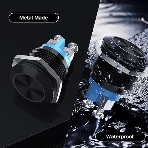 Miniatura 5 de DaierTek Interruptor de botón momentáneo de 0.630 in, terminales de tornillo de 12 V 5 A, carcasa negra, impermeable, 3A, 250 V, interruptor