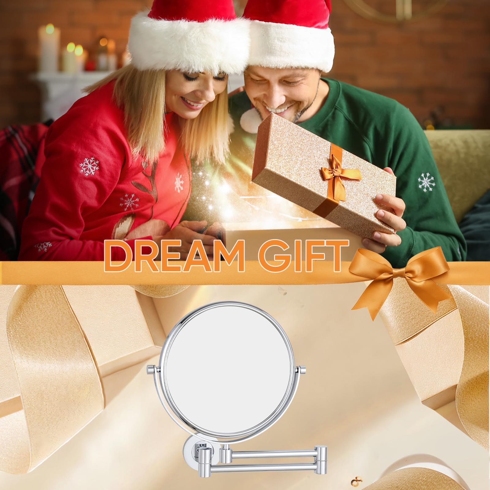 Nicesail Kosmetikspiegel Wand 10 Fach Vergrößerungsspiegel für Bad Chrom Schminkspiegel Wandmontage Ausziehbar 360° Swivel Doppelseitiger Spiegel,Durchmesser 20cm